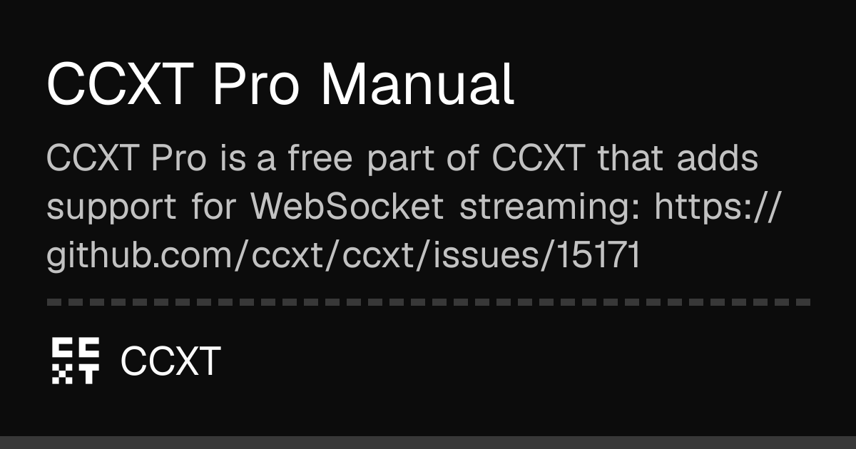 CCXT Pro 매뉴얼